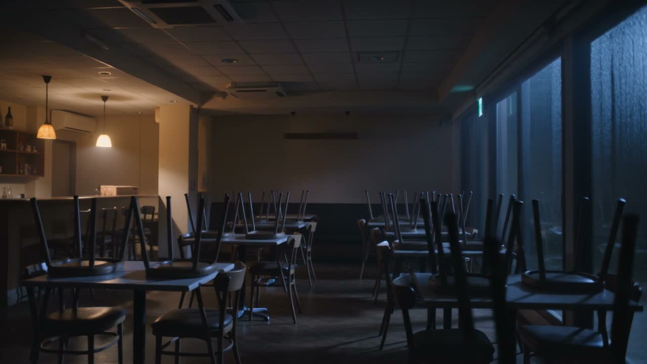 Matsalen efter stängning, stolarna uppe