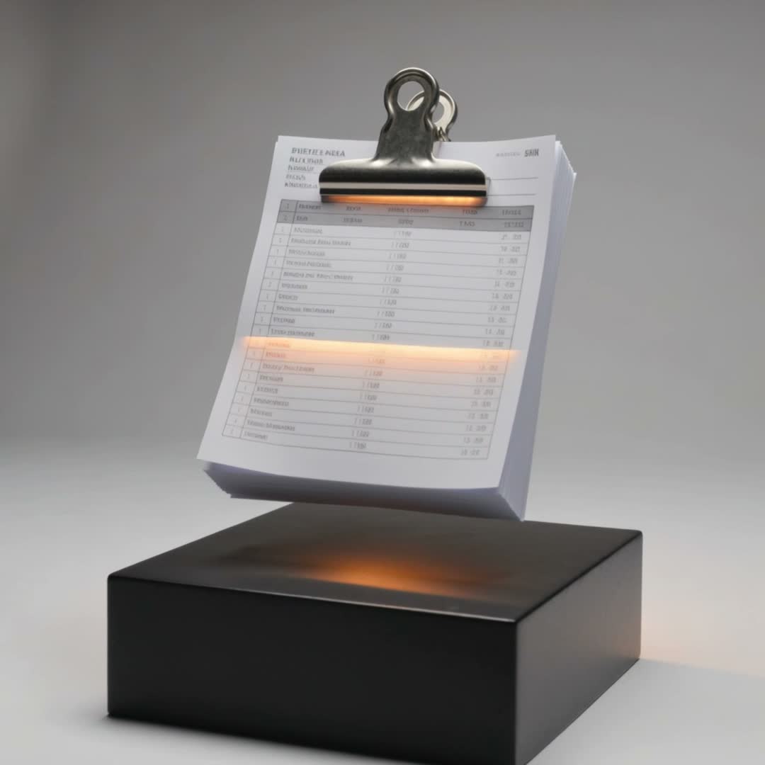 En bunt följesedlar i ett stålclips, en orange läslinje på pappret